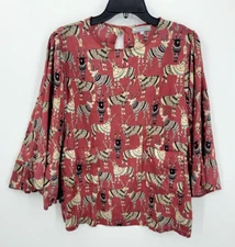 World Market Top Womens Small Medium Colorful Antelope Print Bell Sleeve Boho