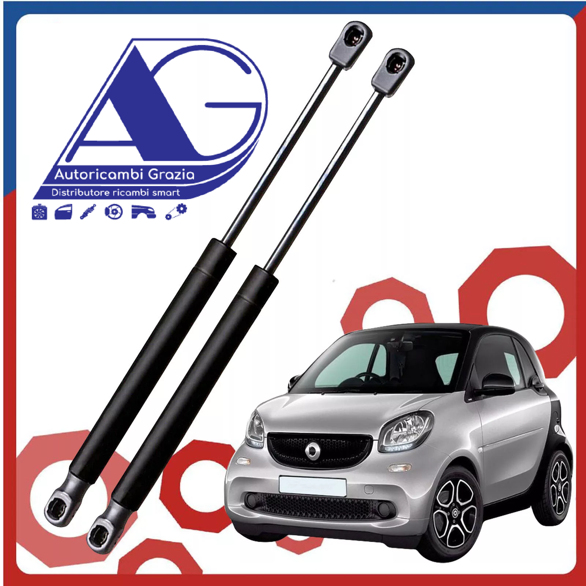 Coppia Molle A Gas Per Cofano Posteriore Smart Fortwo Dal 2007 | Ammortizzatori Baule 447 Mm | Forza 90N | 2 Pezzi