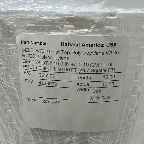 Habasit America ST610 Flat Top Polipropilene Bianco, Larghezza=10", Lunghezza=10' - Foto 1 di 4