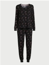 Joyspun Women  s Ribbed Top and Pants Pajama Set, Size S