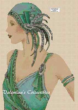 Art Deco Lady in Green Dress Counted Cross Stitch Chart No.1-94
