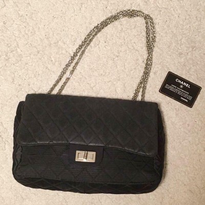 Authentic Chanel 2 55 Black W Chain Shoulder Bag Cotton Velvet Chain Shoulder Bag Cotton Velvet
