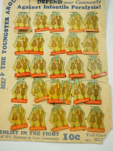 Full Card 25 Pieces Fight Infantile Paralysis tab back Litho pin C1940's - Picture 2 of 6