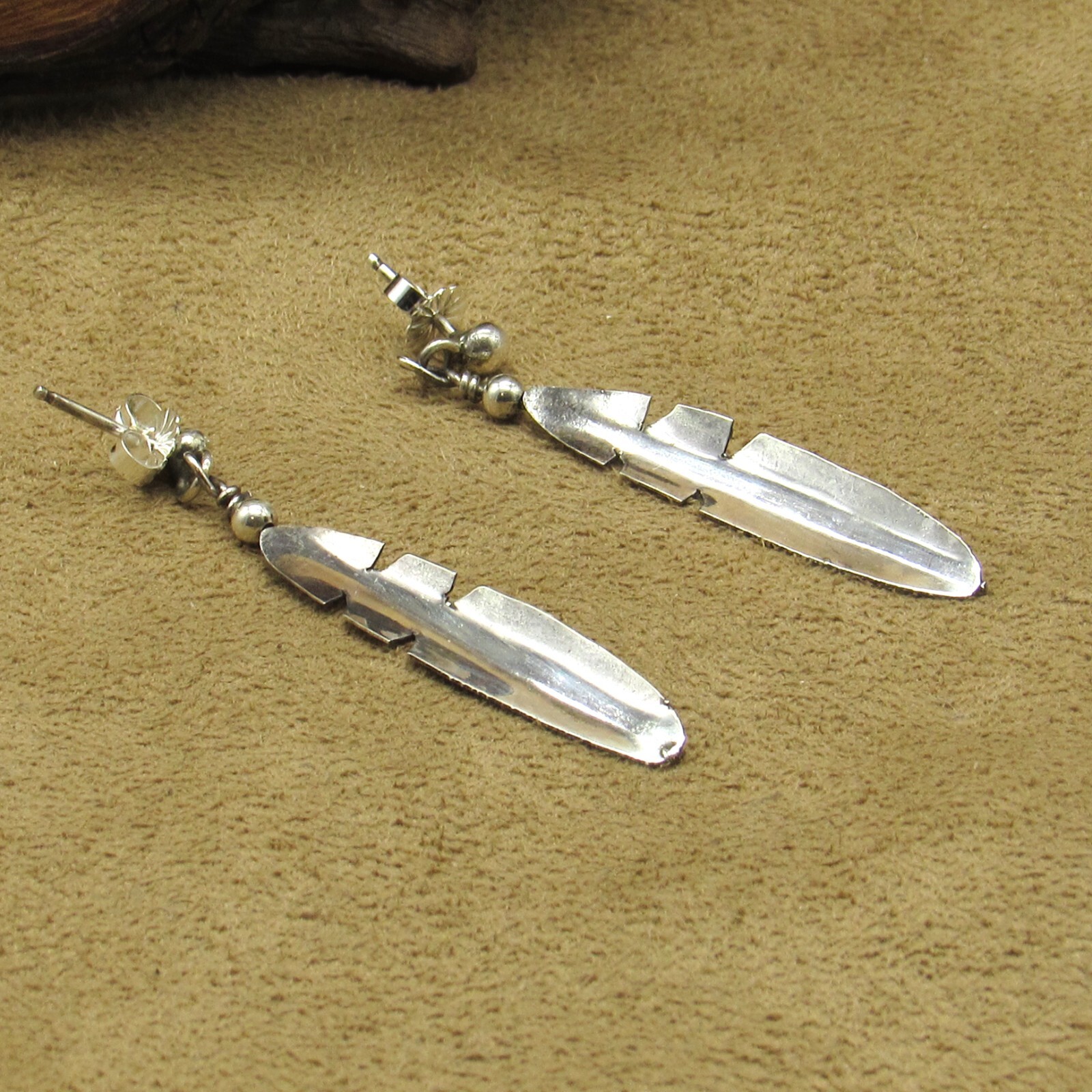 Long Sterling Silver Feather Post Dangle Earrings - image 4