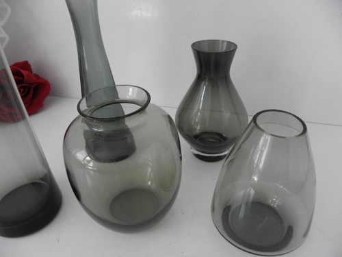 Sammlung 5 grüne Rauchglas Vasen Wagenfeld Ära 50/60erJ. Vintage - Bild 3 von 6