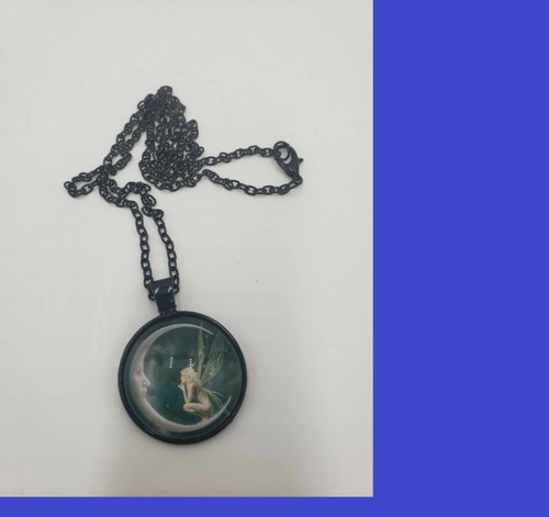 Fairy & Moon Pendent And Black Chain Necklace