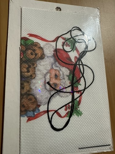 Vintage Santa Christmas Cross Stitch Pattern Kit Teddy Bear Holly Aida 14 count - Picture 3 of 4