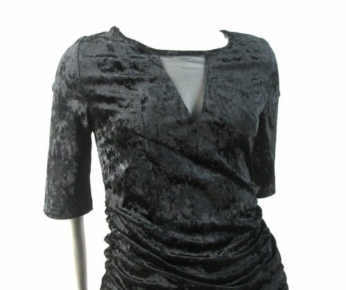 Terapia Negro Triturado Terciopelo Curvilíneo Cóctel Fiesta Vestido Malla Inserto M D649 - Imagen 2 de 5
