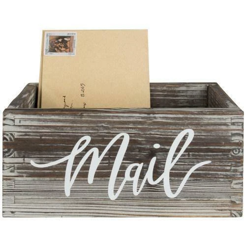 Decorative Rustic Brown Torched Wood Tabletop Mail Box/ Letter Storage Organizer - Image 2 of 4
