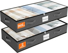 90L Under Bed Storage Containers, 2-Pack Storage Bins with Clear Top, Foldabl...