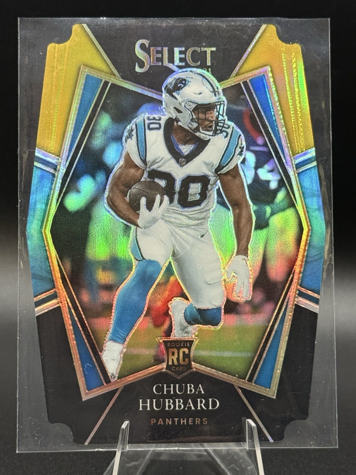 2021 Select - Premier Level Chuba Hubbard #176 Black & Gold Prizm Die-Cut (RC)