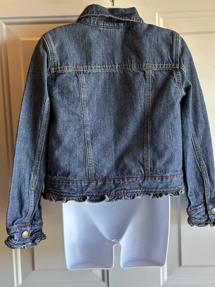 Niñas Talla 6 GYMBOREE Sandía Picnic Azul Jean Denim Chaqueta Rojo Lazo Volantes Foto 2 de 4
