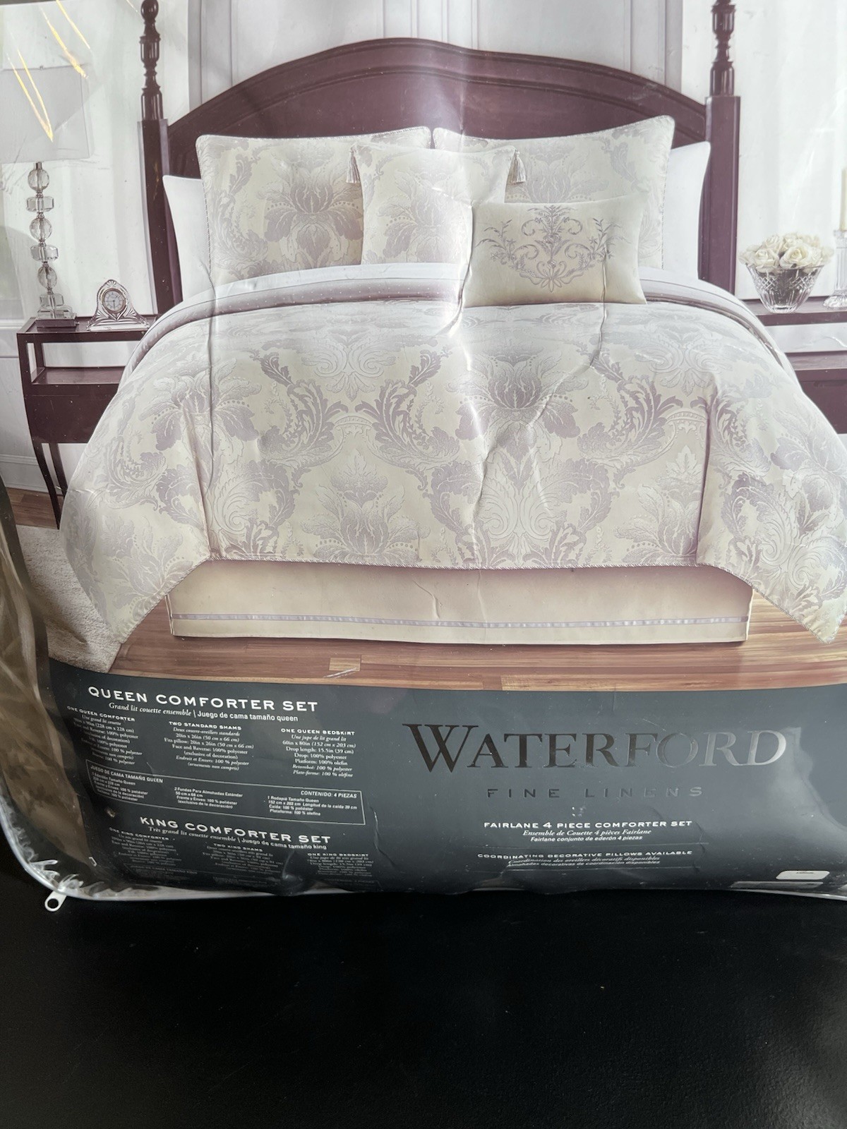 Waterford Fine Linen 4-Piece King Comforter Set FAIRLANE Demask Silver
