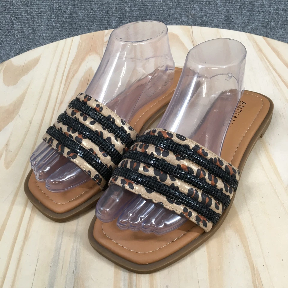 Sandalias Andiamo para mujer 8,5 anchas Jude estampado de leopardo planas deslizables marrón negro informales Foto 3 de 4