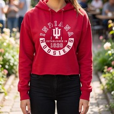 Indiana University Hoosiers Z7 Crimson Red Cropped Graphic Hoodie NCAA IU 1820