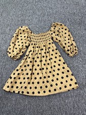 Faithfull the Brand Dress Women 4 Linen Polka Dot Smocked Puff Sleeve Mini Dress