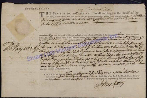 Declaration Signer Thomas Heyward signed legal document 1787 from South Carolina