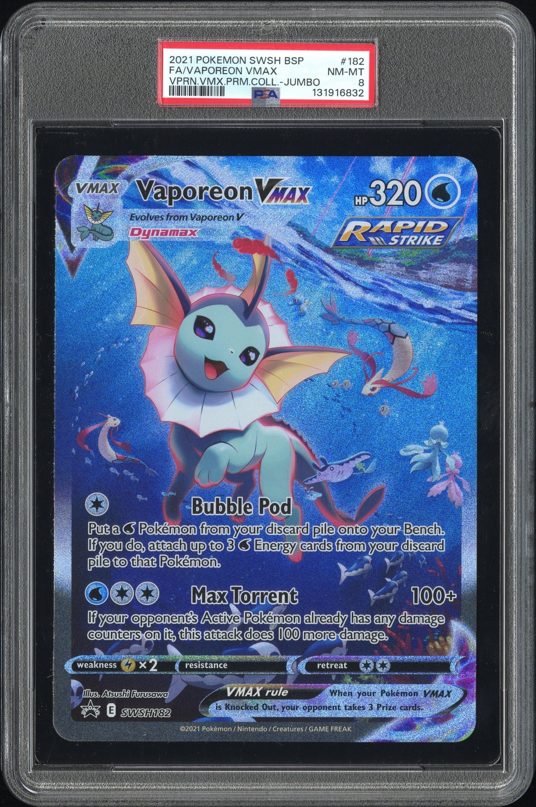 2021 POKEMON SWSH BLACK STAR PROMO #182 FULL ART/VAPOREON VMAX PSA 8