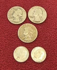 3~US Washington Quarters 1940's and 2~1964 Roosevelt Dimes 90% Silver  2.3 Grams