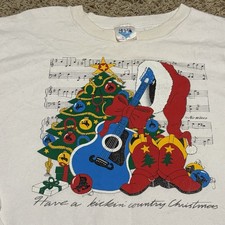 Vintage Yuri Kickin’ Country Christmas Made in USA Crewneck Sweatshirt XL 80s
