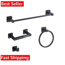 Matte Black Bathroom Hardware Set 4 Pieces,Towel Bar Set Stainless Steel Wall...
