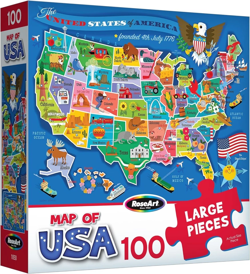 Mapa dos EUA quebra-cabeça para crianças – 100 peças grandes, 24 x 18” – unidade educacional - Imagem 3 de 4