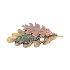 Vintage 1960s Brass Tri-Tone Oak Leaf Brooch