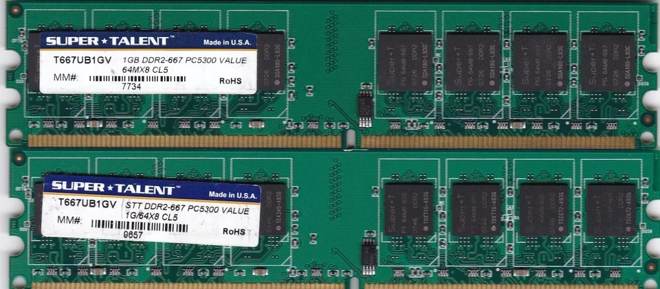 2GB 2x1GB PC2 5300 DDR2-667 SUPERTALENT T667UB1GV SUPER*TALENT Ram Memory Kit - Image 3 of 4