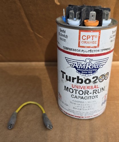 Turbo200 UNIVERSAL MOTOR RUN CAPACITOR AMRAD With 1 Jumper Tested