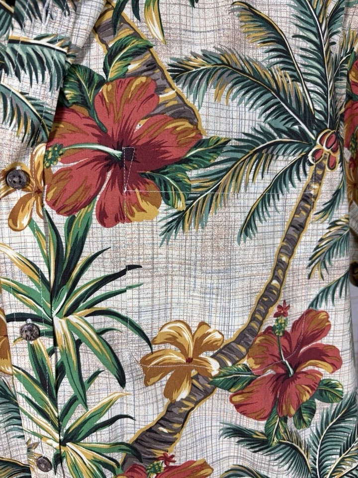Camisa Aloha XL Hawaiana Hibisco Palmeras Palmera Flores Abotonada Bonita Para Hombre Foto 3 de 4