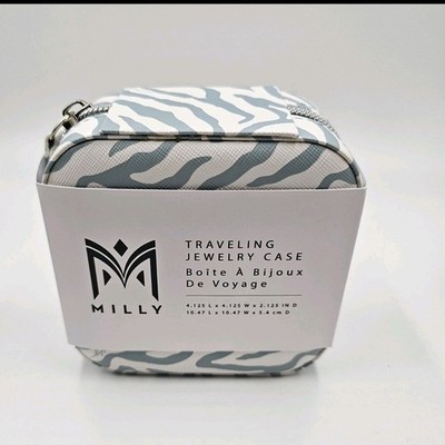 Milly Traveling Jewelry Case Blue Zebra Print Square Mirror Organizer New