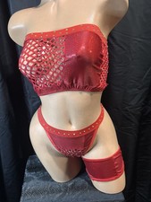 Red Faux Leather And Mesh 4 Piece