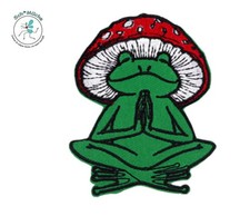 Aufbügler Frosch Meditation Fliegenpilz Hippie Glücksbringer Geschenkidee Patch