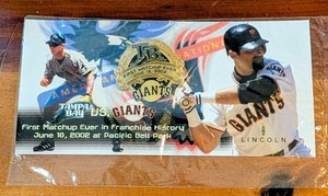 Tampa Bay vs San Francisco Giants 1st Matchup 6/18/2002 Pinback + Card
