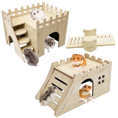 BNOSDM Hamster Hideout Set Gerbil Wooden House with Stairs Wood Hide Hut with...