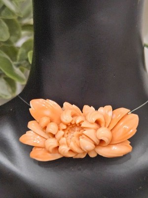 Vintage Midway Coral Carved Chrysanthemum Obidome 3x6cm   Orange Blossom