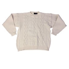 Bill Blass Mens Cream 100 Cotton Cable Knit Sweater XL Hand Framed USA