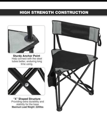 2 Pack Tripod Camping Chairs Folding Lightweight, Portable 3 Legged Trip - Picture 3 of 6