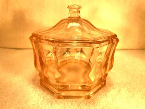 Vintage Pink Indiana Glass Concord Pattern Octagon Covered Candy Dish NO Damage