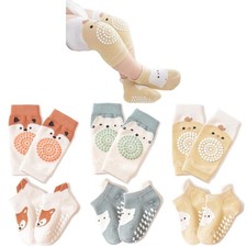 Baby Knee Pads Crawling 3 Pairs Socks Walking Protector Toddler Kid 6 PCS Set