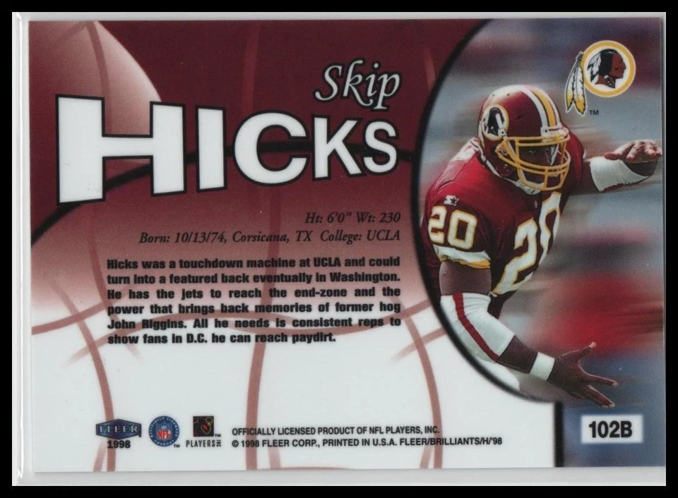 1998 Fleer Brilliants #102B Skip Hicks Blue - Image 2 of 2