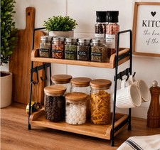 2 Tier Kitchen Counter Shelf Coffee Condiment Storage Standing Station Organiser