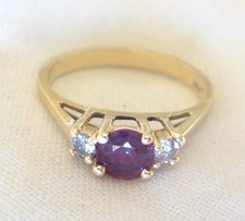 Petite 14k Yellow Gold Three Stone Ruby Diamond Ring - 2.40 gm, Sz 6.25, 0.40 ct