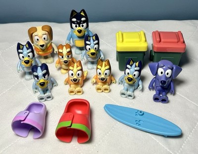 Bluey Action Figures Bandit Bingo Jean-Luc Rusty Trash Bins 15 Pieces Toy