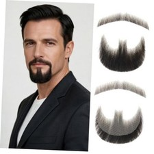 Human Hair Fake Beard Realistic Goatee Mustache for Cosplay, TH01-Brown Black