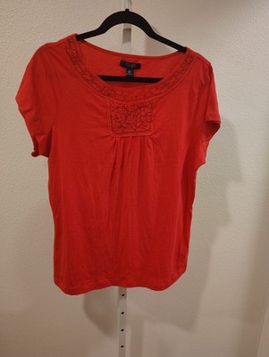Chaps Women's Top Size Large Pink NWT Short Sleeve Scoop Neck Cotton Beaded