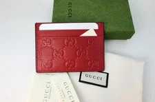 New Authentic Gucci Guccissima Red Leather Card Case Card Holder