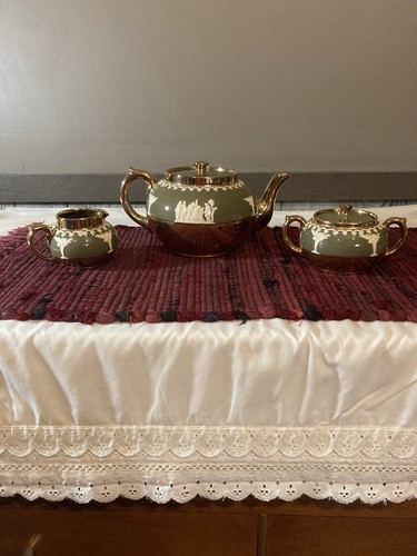 Vintage Antik Gibsons Teekanne, Milchkännchen und Zucker Set. Altgriechisches Motiv