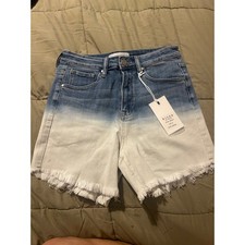 Risen Jeans Womens High Rise Two Tone Ombre Dip Dye Raw Hem Denim Shorts Size L
