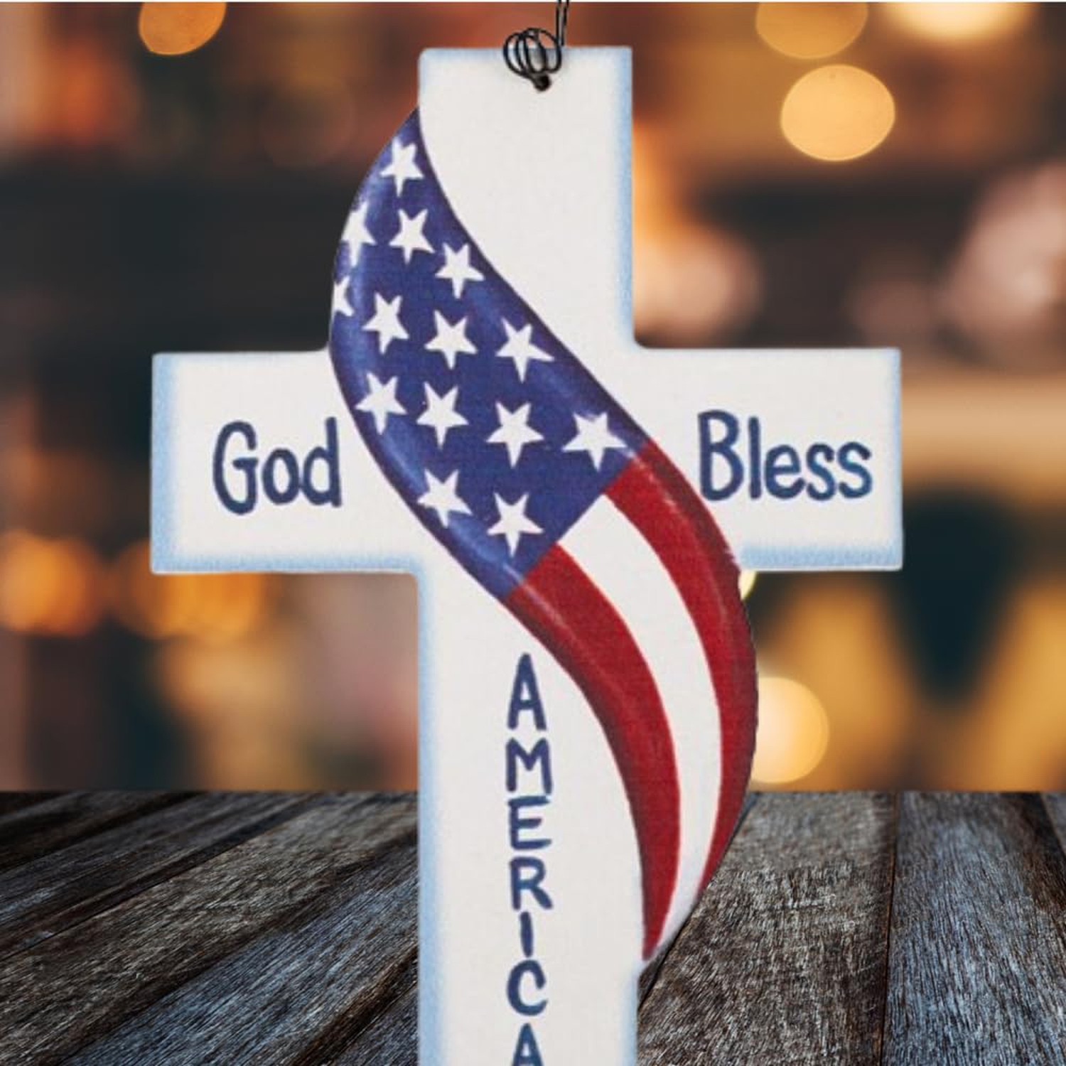 God Bless Cross Christmas Ornament, Patriotic Religious Décor, Hanging Christ...